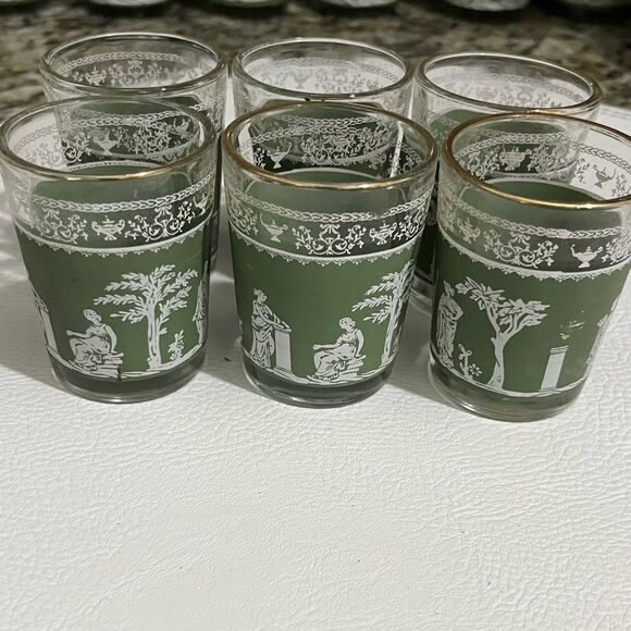 Wedgwood Grecian Hellenic Green and White Decorative Shot Glass Set (6) 1950-60 - Picture 5 of 5